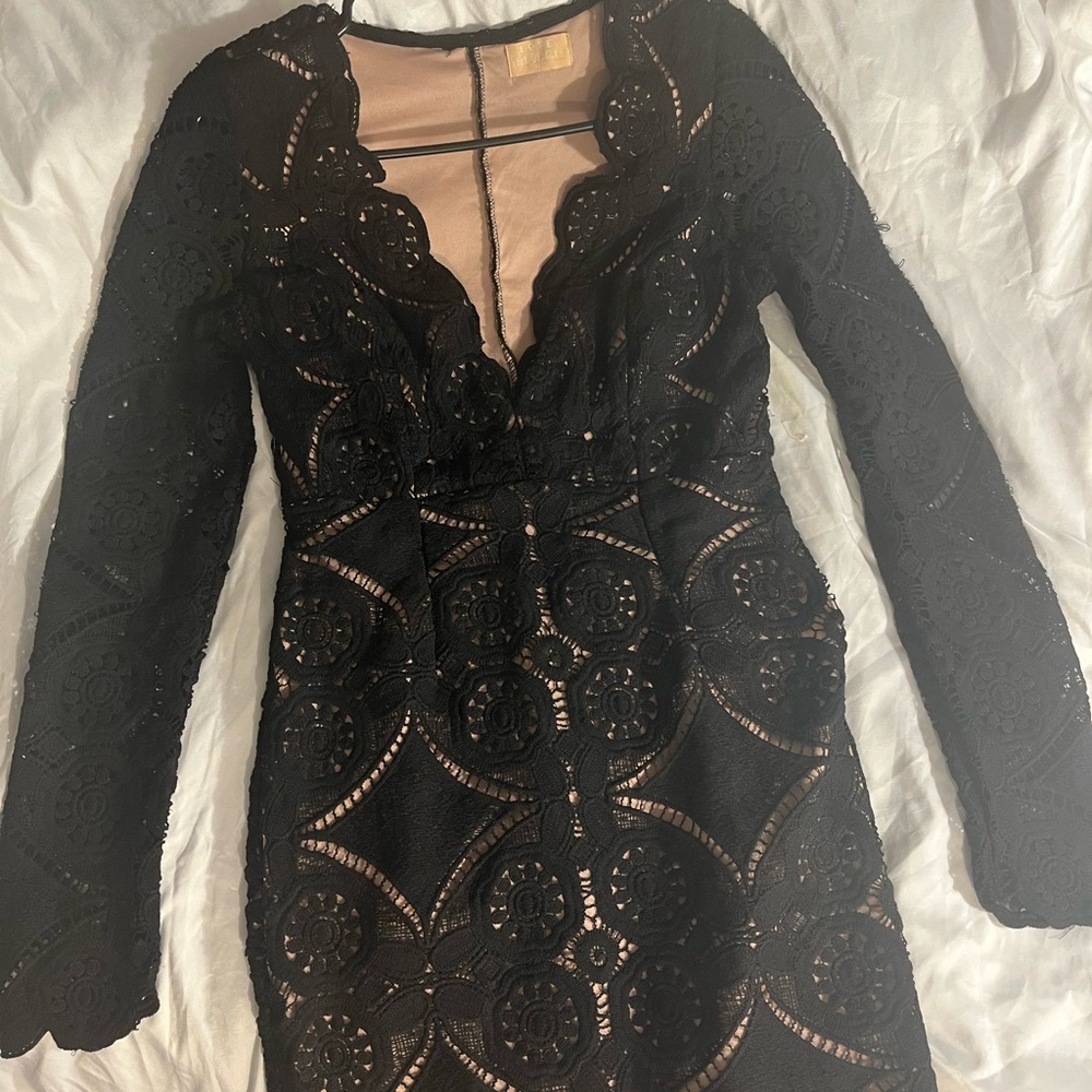 Unique Vintage Black Lace High Low Dress
